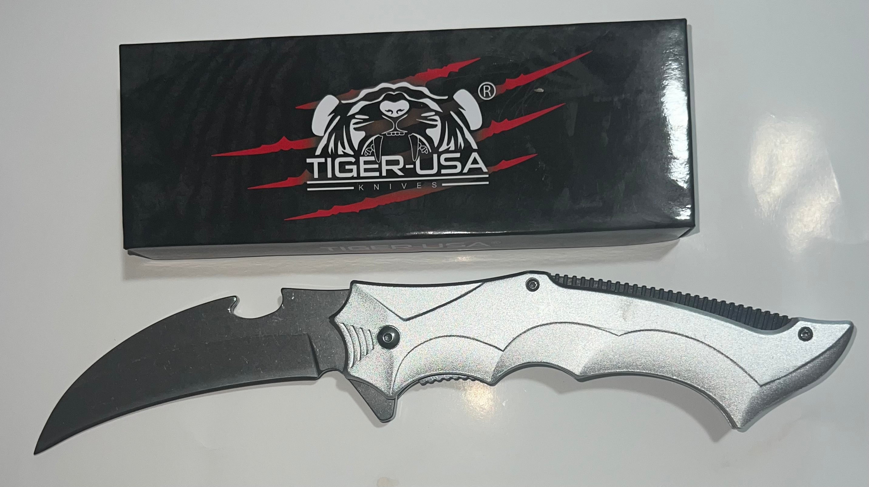 Tiger USA Assisted Opening Black Karambit Knife