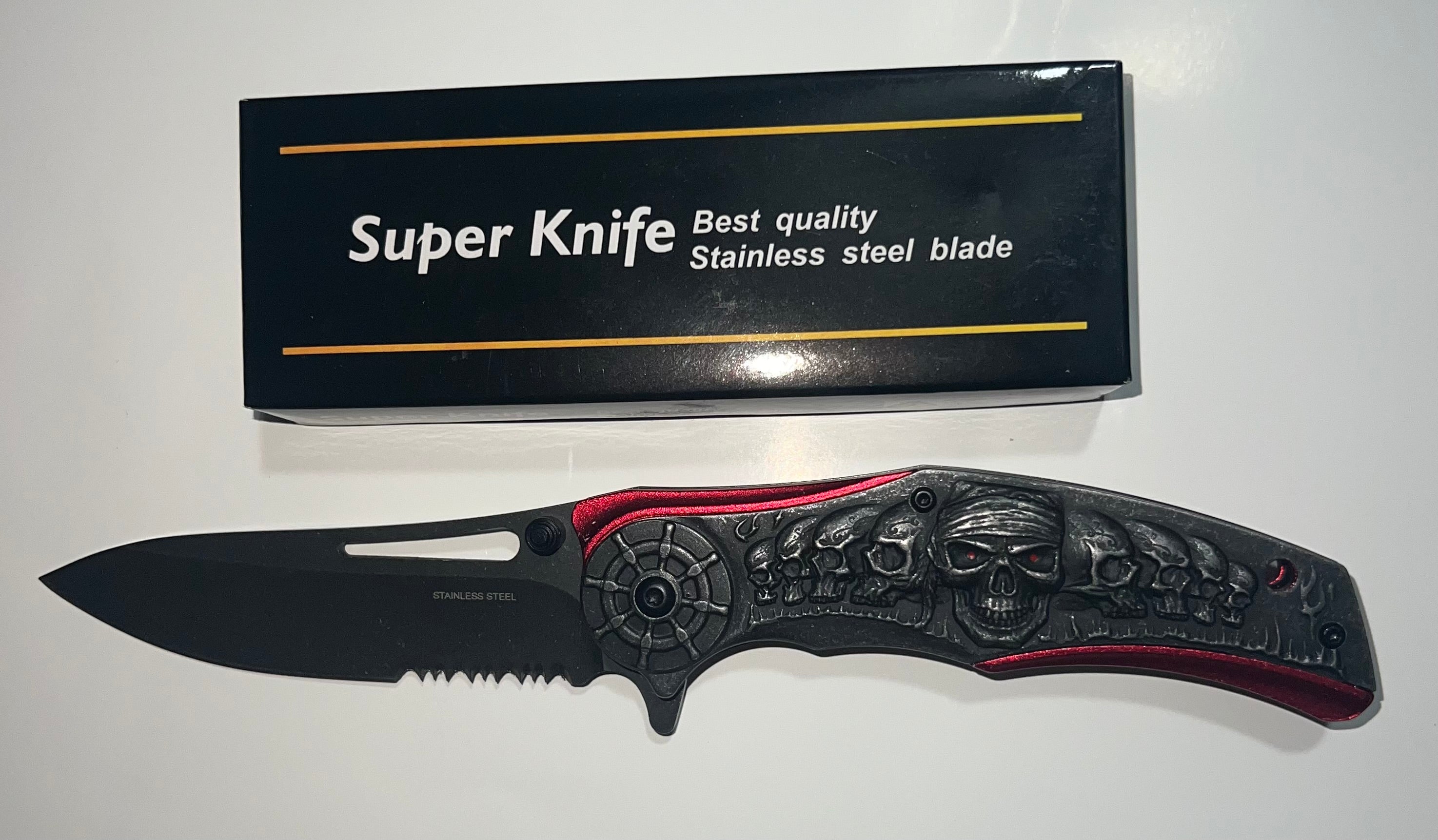 Pirate Skull Spring Assisted Pocket Knife Red